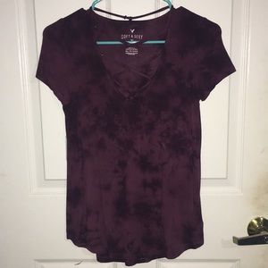 American Eagle Red Shirt With Cross Front
